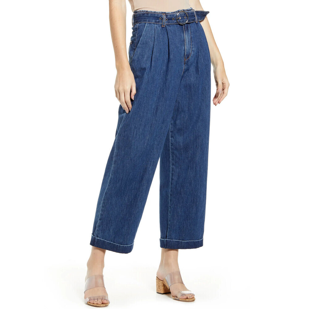 Vero Moda Kristina High-Rise Cropped Wide-Leg Jeans In Medium Blue Denim Size 25